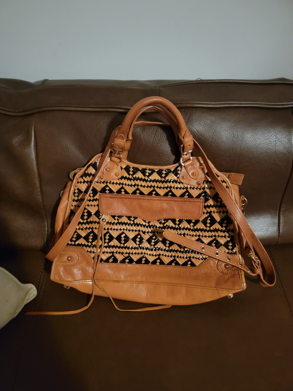 Rebecca Minkoff Tan & Black Woven Satchel